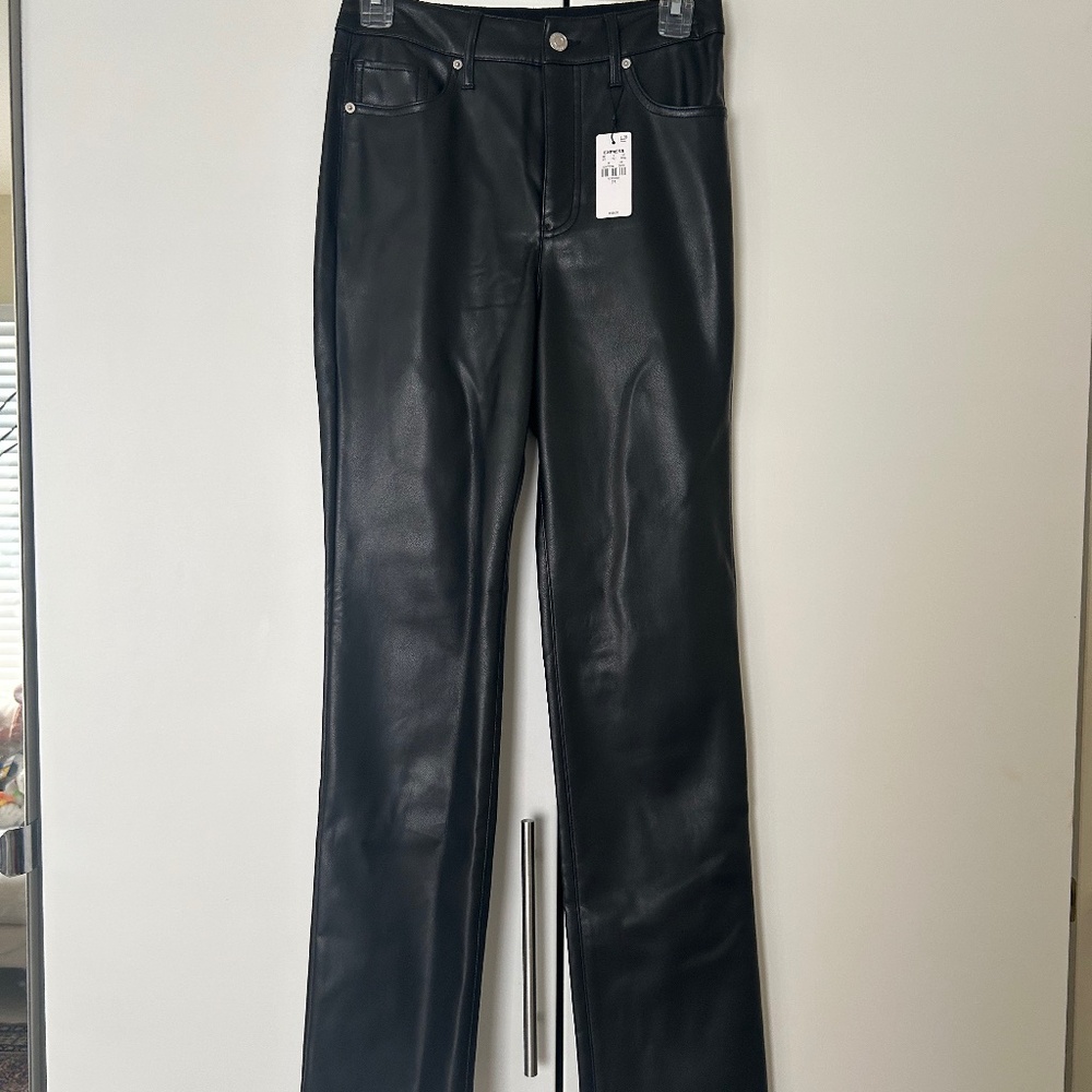 Express Mid-Rise Faux Leather Straight Leg Pants